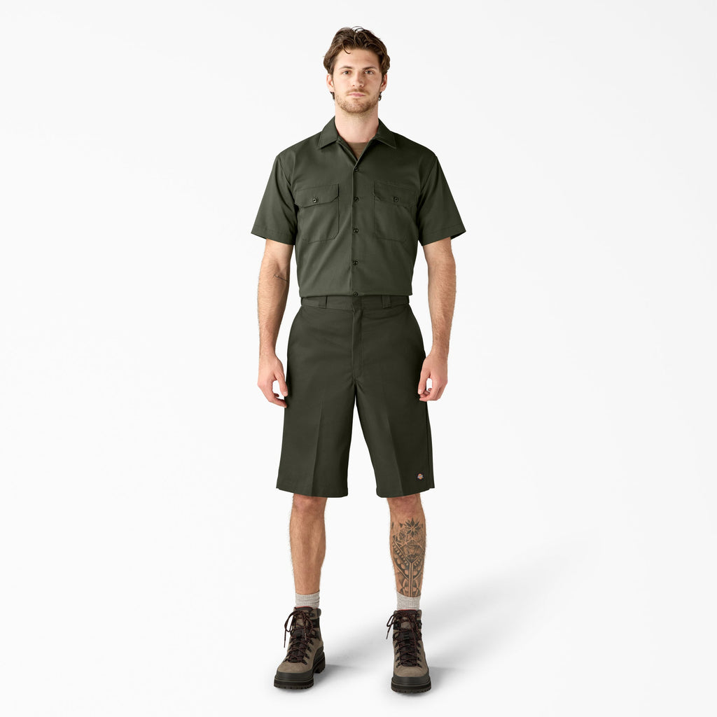 Loose Fit Flat Front Work Shorts. 13